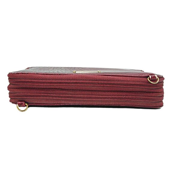 Buxton Burgundy Wallet Double Zip Compartments Croc Design Purse ID Card Slots - Picture 3 of 16